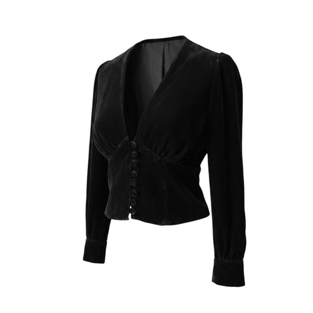 Réalisation Par The Kaia Black Velvet Button Blouse Top | Estimated XS